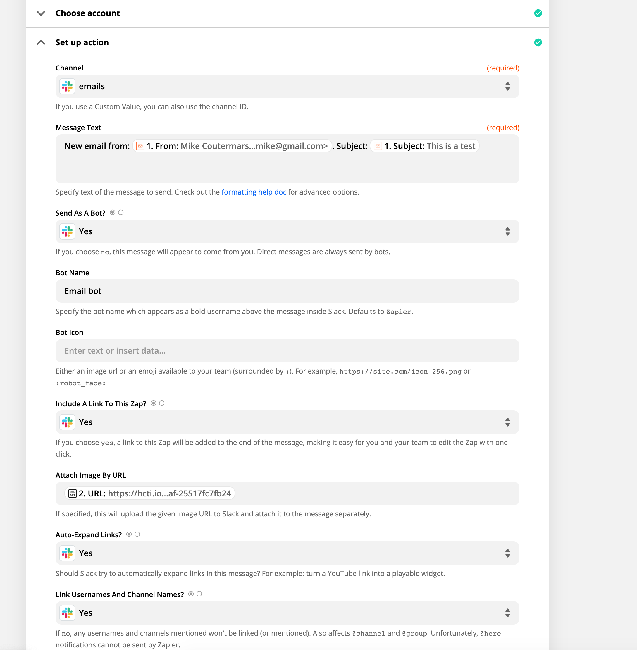 Configure the Slack message